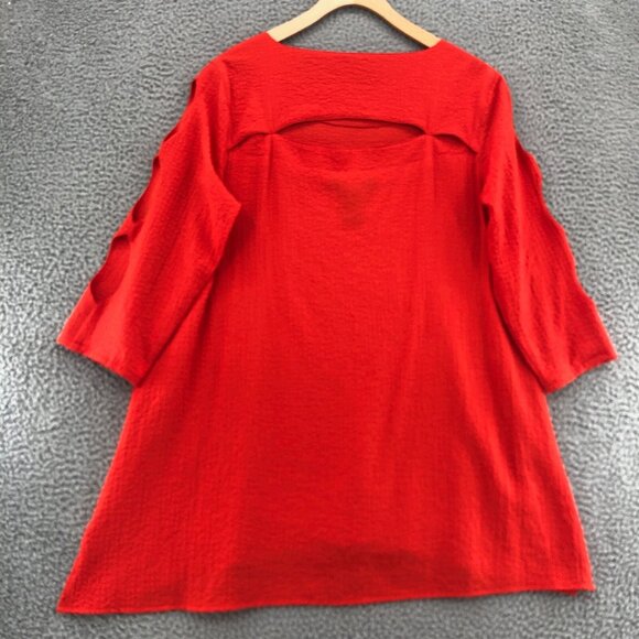 Ali Miles Top Womens Small Orange Red Textured 3/4 Sleeve Blouse Cut Out Tunic - Picture 4 of 11